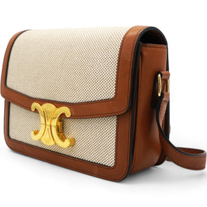 Textile Natural Calfskin Medium Triomphe Bag White Tan