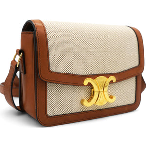 Textile Natural Calfskin Medium Triomphe Bag White Tan