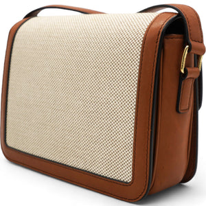 Textile Natural Calfskin Medium Triomphe Bag White Tan