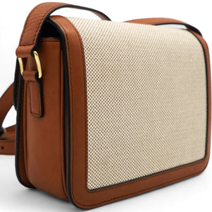 Textile Natural Calfskin Medium Triomphe Bag White Tan