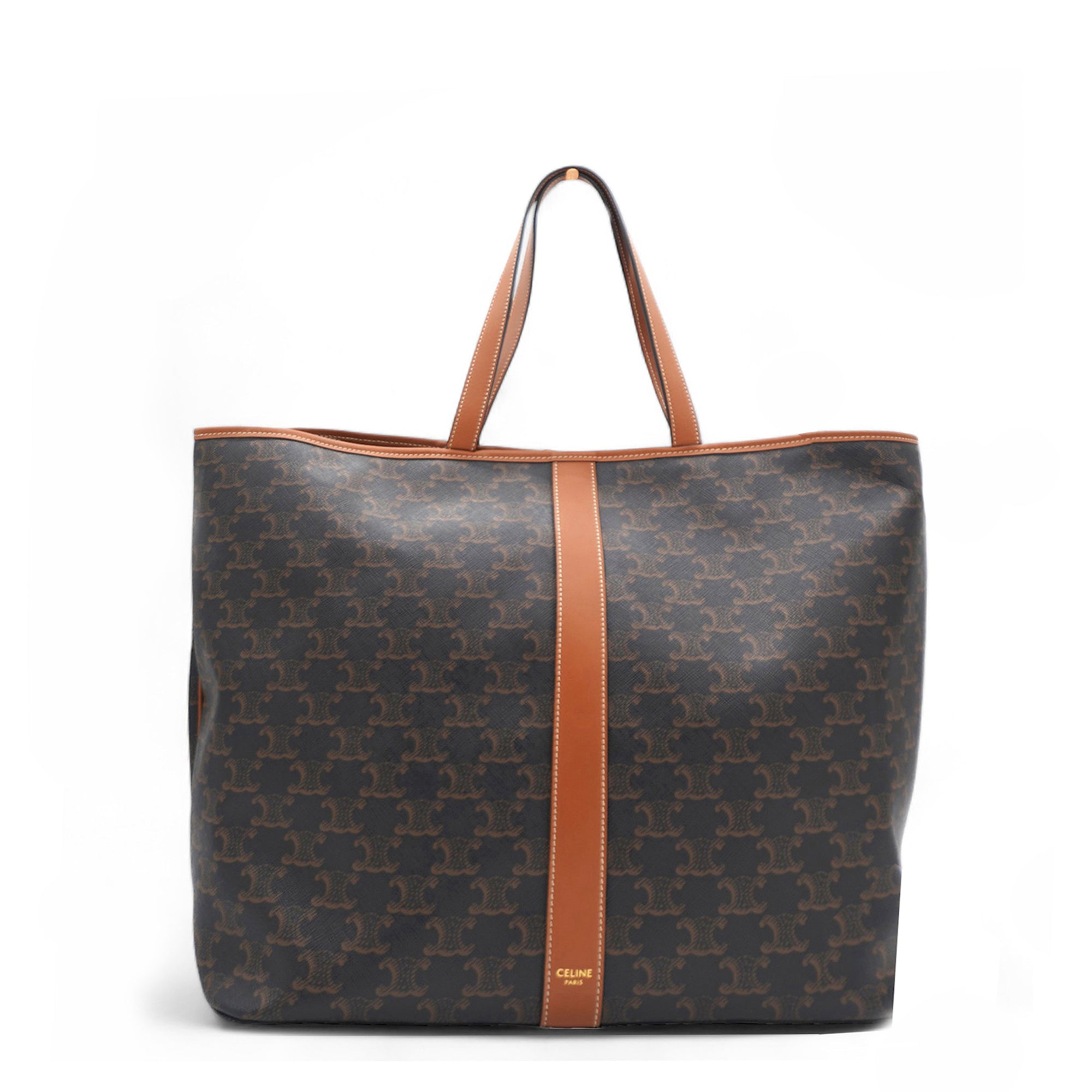 Triomphe Canvas Calfskin Medium Cabas Bag Tan