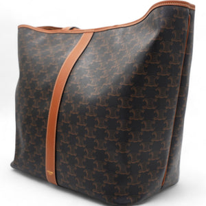 Triomphe Canvas Calfskin Medium Cabas Bag Tan