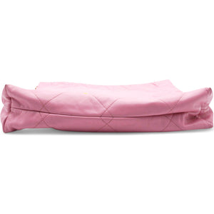 Shiny Quilted Chanel 22 Drawstring Bag Pink Large