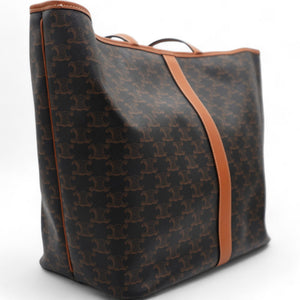 Triomphe Canvas Calfskin Medium Cabas Bag Tan