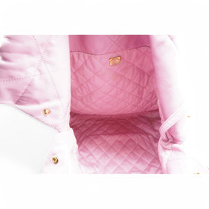 Shiny Quilted Chanel 22 Drawstring Bag Pink Large