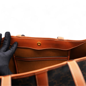 Triomphe Canvas Calfskin Medium Cabas Bag Tan