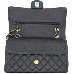Black Quilted Caviar Leather Medium Classic Double Flap Bag