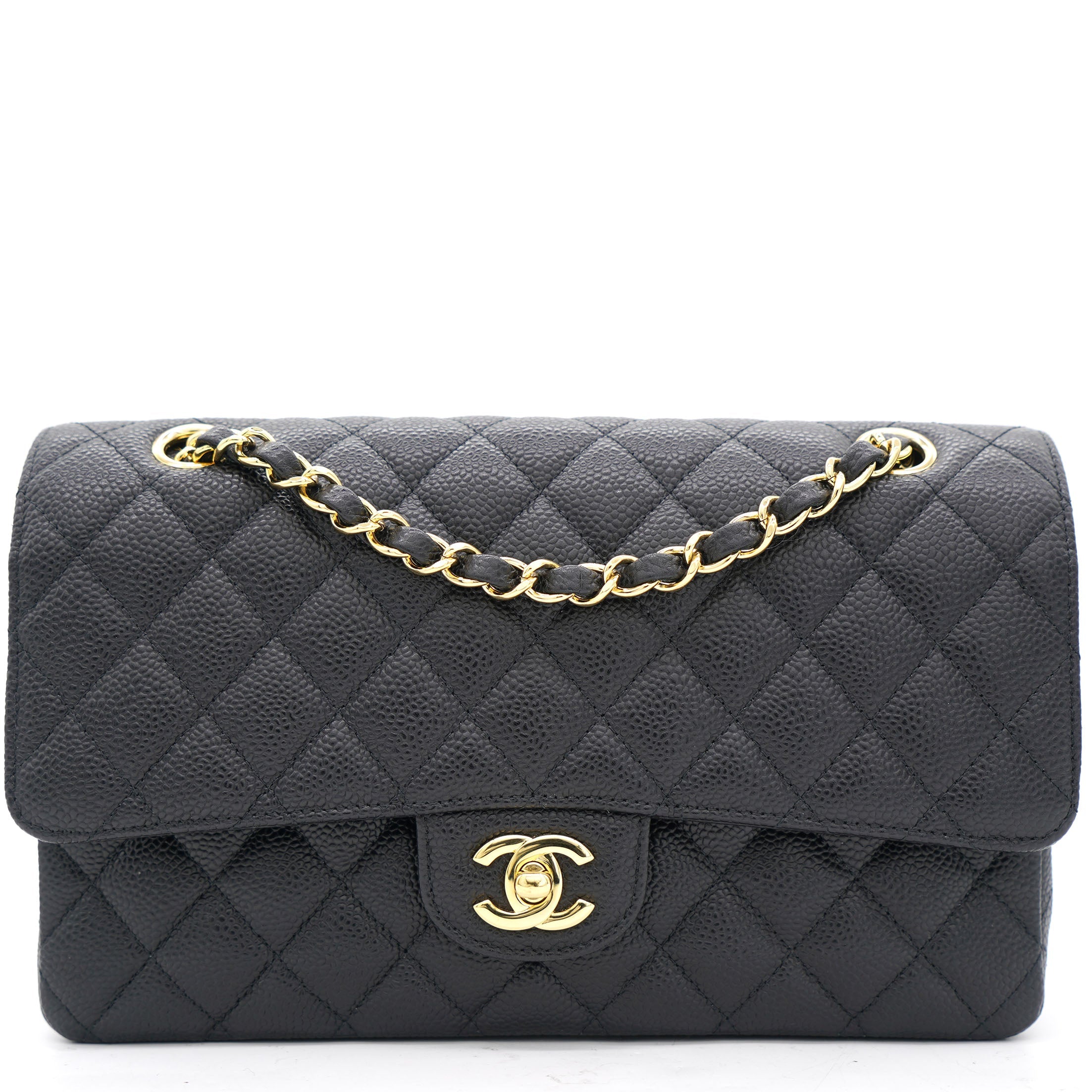 Black Quilted Caviar Leather Medium Classic Double Flap Bag