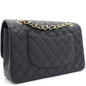 Black Quilted Caviar Leather Medium Classic Double Flap Bag