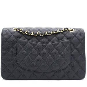 Black Quilted Caviar Leather Medium Classic Double Flap Bag