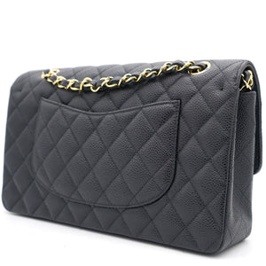 Black Quilted Caviar Leather Medium Classic Double Flap Bag