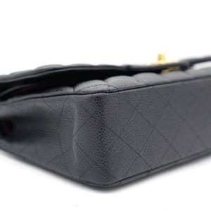 Black Quilted Caviar Leather Medium Classic Double Flap Bag