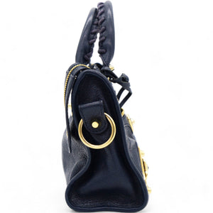 Chevre Gold Metallic Edge Hardware Mini City Bleu Nuit Dark Sea
