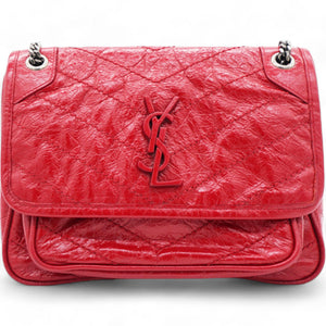 Crinkled Calfskin Matelasse Monogram Baby Niki Chain Satchel Rouge Eros