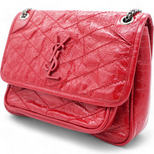 Crinkled Calfskin Matelasse Monogram Baby Niki Chain Satchel Rouge Eros