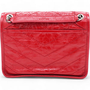 Crinkled Calfskin Matelasse Monogram Baby Niki Chain Satchel Rouge Eros