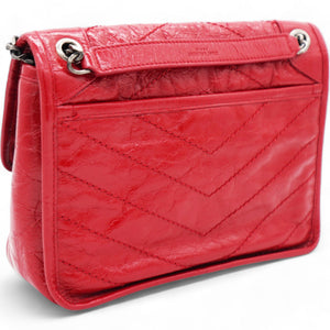 Crinkled Calfskin Matelasse Monogram Baby Niki Chain Satchel Rouge Eros