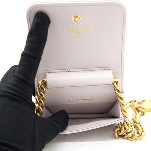 Pink Caviar Leather Boy Card Holder with Chain