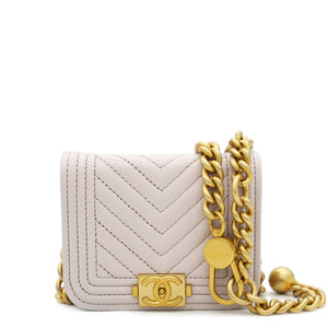 Pink Caviar Leather Boy Card Holder with Chain