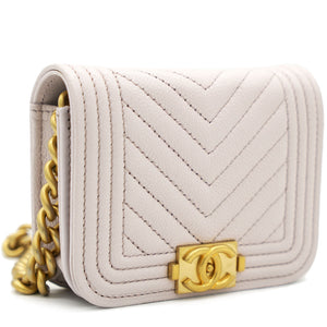 Pink Caviar Leather Boy Card Holder with Chain