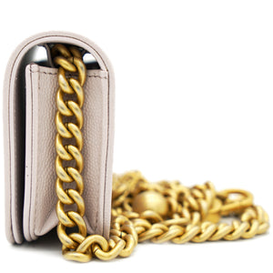 Pink Caviar Leather Boy Card Holder with Chain