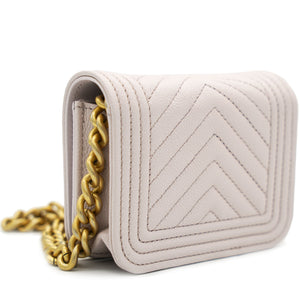 Pink Caviar Leather Boy Card Holder with Chain