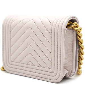 Pink Caviar Leather Boy Card Holder with Chain
