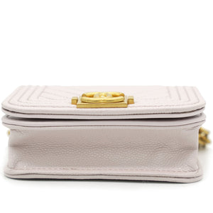 Pink Caviar Leather Boy Card Holder with Chain