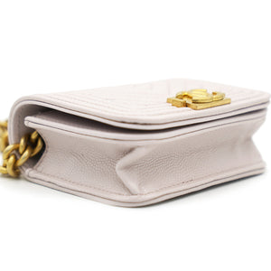 Pink Caviar Leather Boy Card Holder with Chain