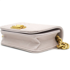 Pink Caviar Leather Boy Card Holder with Chain