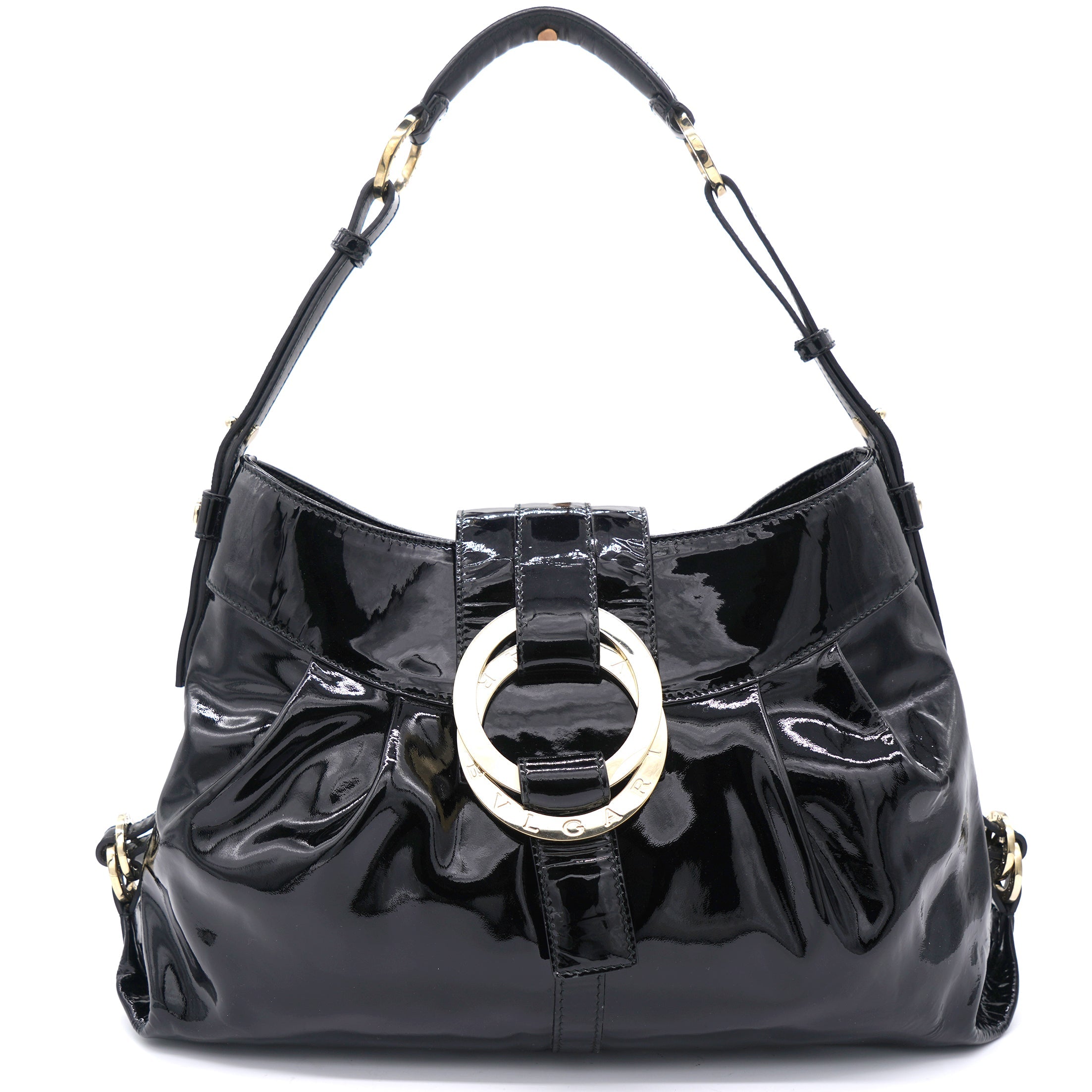 Patent Leather Black Double Ring Shoulder Bag