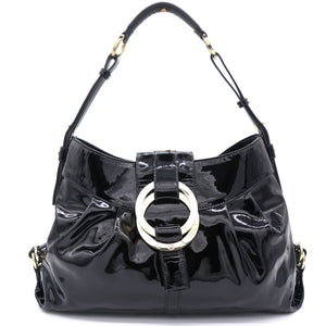 Patent Leather Black Double Ring Shoulder Bag