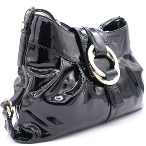 Patent Leather Black Double Ring Shoulder Bag