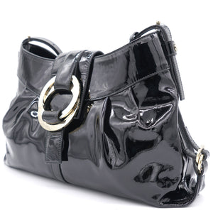 Patent Leather Black Double Ring Shoulder Bag