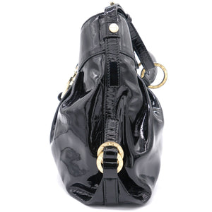 Patent Leather Black Double Ring Shoulder Bag