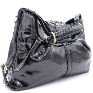 Patent Leather Black Double Ring Shoulder Bag