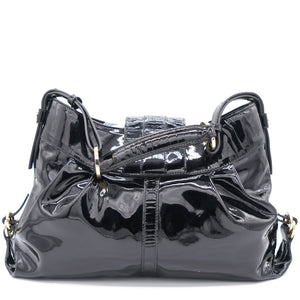Patent Leather Black Double Ring Shoulder Bag