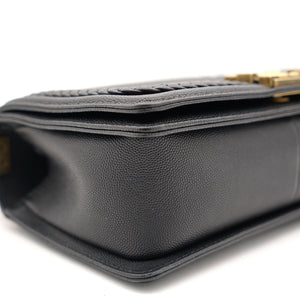 Black Quilted Leather and Twisted Leather Trim Old Medium Boy Flap Bag