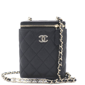 Caviar Quilted Small Vertical Coco Beauty Vanity Case With Chain Black