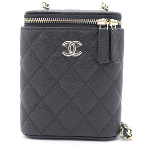 Caviar Quilted Small Vertical Coco Beauty Vanity Case With Chain Black