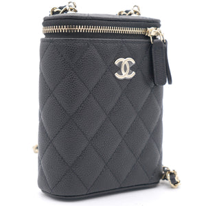 Caviar Quilted Small Vertical Coco Beauty Vanity Case With Chain Black