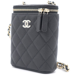 Caviar Quilted Small Vertical Coco Beauty Vanity Case With Chain Black