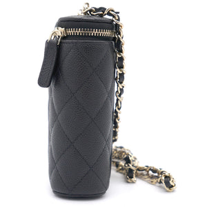 Caviar Quilted Small Vertical Coco Beauty Vanity Case With Chain Black