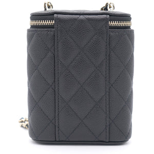 Caviar Quilted Small Vertical Coco Beauty Vanity Case With Chain Black