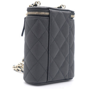 Caviar Quilted Small Vertical Coco Beauty Vanity Case With Chain Black