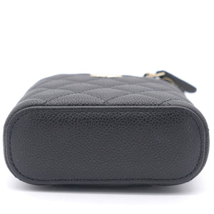 Caviar Quilted Small Vertical Coco Beauty Vanity Case With Chain Black