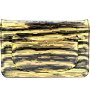 Yellow and Black Patent Calfskin Striped Wallet on Chain