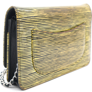 Yellow and Black Patent Calfskin Striped Wallet on Chain