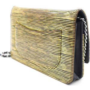Yellow and Black Patent Calfskin Striped Wallet on Chain