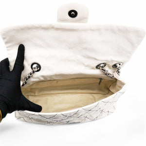 Glazed Goatskin Double Stitch Flap White
